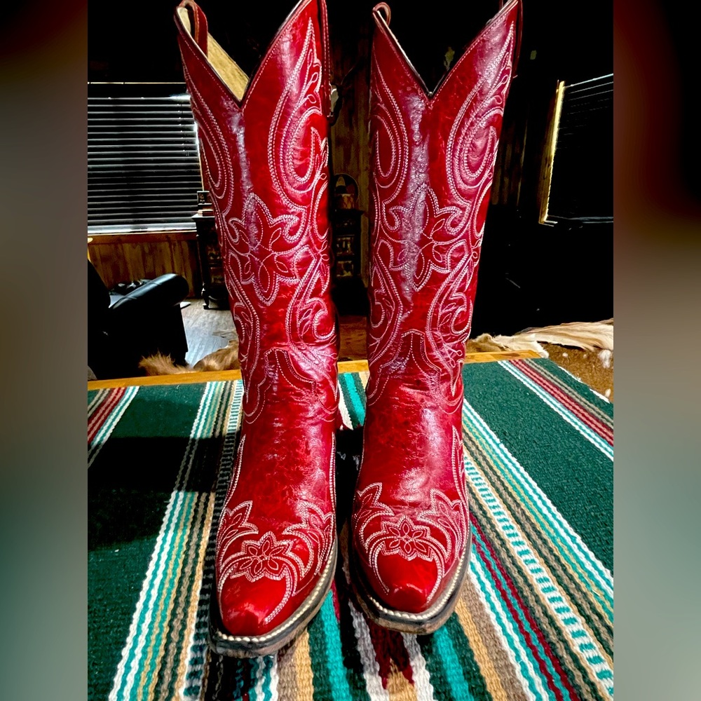 Red Leather Cowboy Boots w/White Stitching